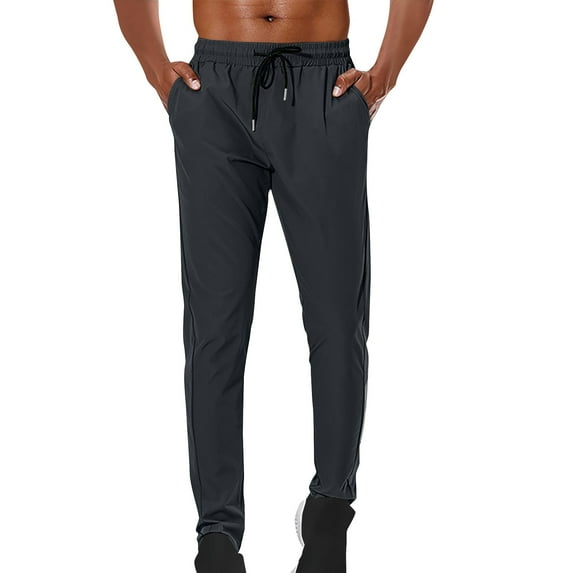 Busydd Men's Pants Plus Size S-4XL Solid Color Elastic Waist Sweat Pants Trendy Drawstring Running Workout Pants Comfort Oversized Casual Trousers with Pockets
