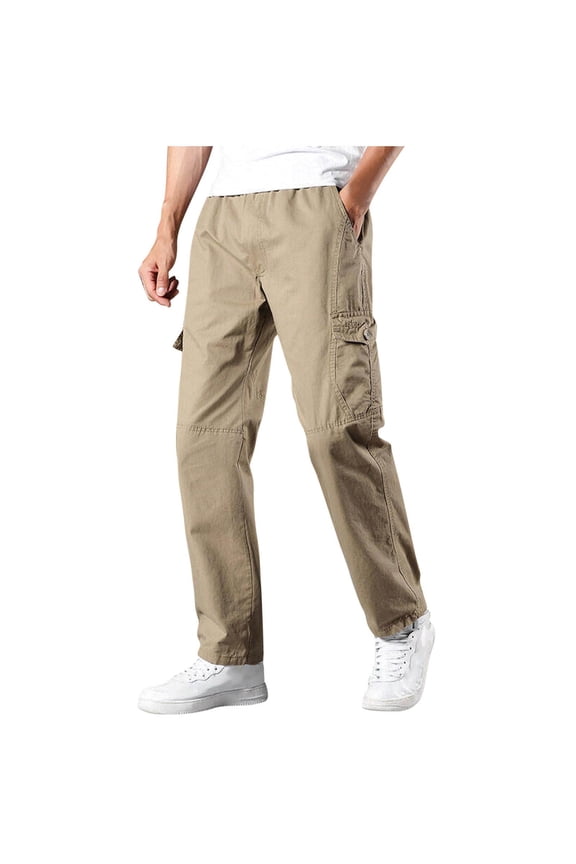 Men's Pants Solid Color Cargo Pants for Men Plus Size Pants M-5XL Elastic Waist Casual Pants Oversized Hiking Pants with Pockets