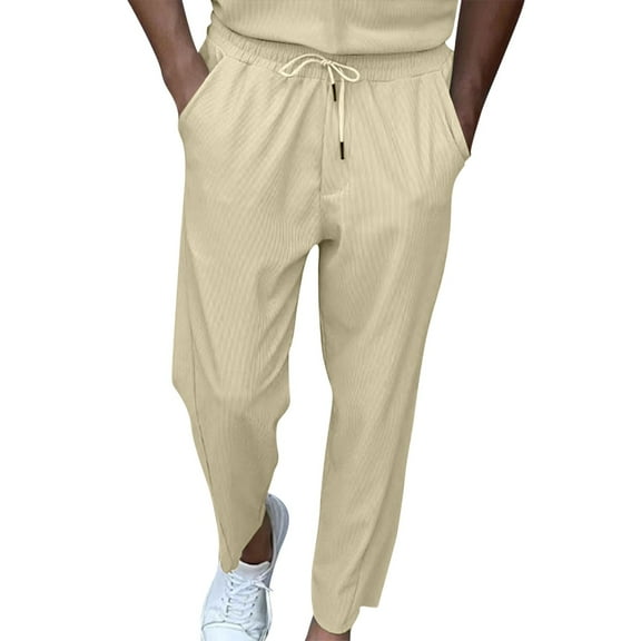 Busydd Men's Pants Solid Color Straight Leg Sweatpants Open Bottom Workout Jogging Athletic Pants for Men Casual Lightweight Drawstring Cotton Pants with Pockets Plus Size Sweatpants S-3XL