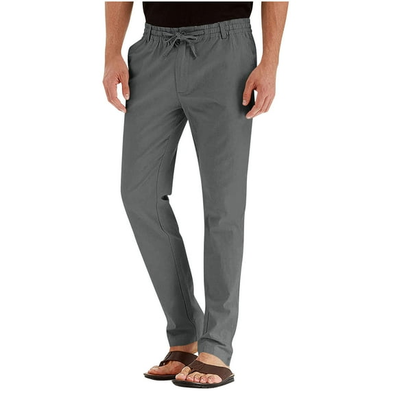 Busydd Men's Pants Trendy Solid Color Elastic Waist Dress Pants Comfy Baggy Straight Leg Work Pants for Men Business Casual Pants with Pockets 2XL