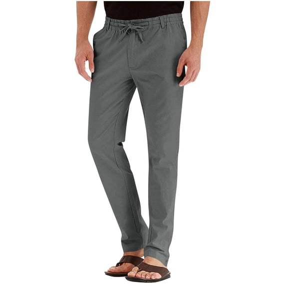 Busydd Men's Pants Trendy Solid Color Elastic Waist Dress Pants Comfy Baggy Straight Leg Work Pants for Men Business Casual Pants with Pockets 3XL
