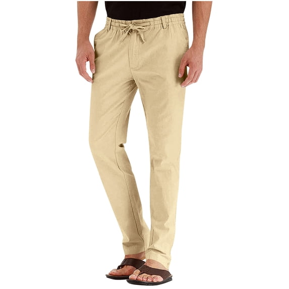 Busydd Men's Pants Trendy Solid Color Elastic Waist Dress Pants Comfy Baggy Straight Leg Work Pants for Men Business Casual Pants with Pockets 3XL