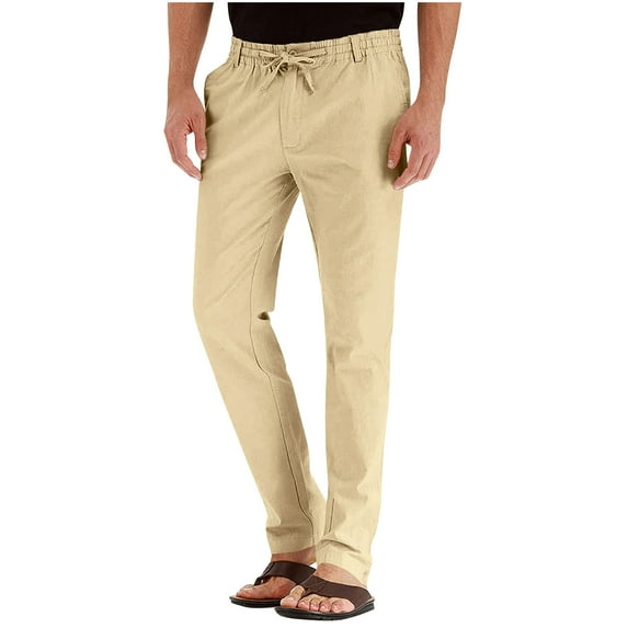 Busydd Men's Pants Trendy Solid Color Elastic Waist Dress Pants Comfy Baggy Straight Leg Work Pants for Men Business Casual Pants with Pockets S