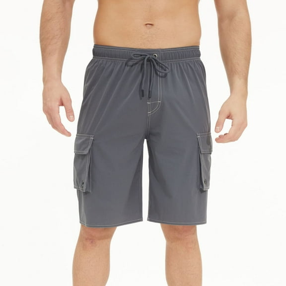 Busydd Men's Shorts Trendy Solid Color Cargo Shorts for Men Elastic Waist Drawstring Summer Shorts Comfy Loose Casual Shorts with Pockets