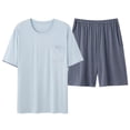 thumbnail image 1 of Busydd Men's Sleepwear Casual Solid Color Pajama Sets Comfy Short Sleeve Round Neck Tshirts and Shorts Mens 2 Piece Outfits 2XL, 1 of 4