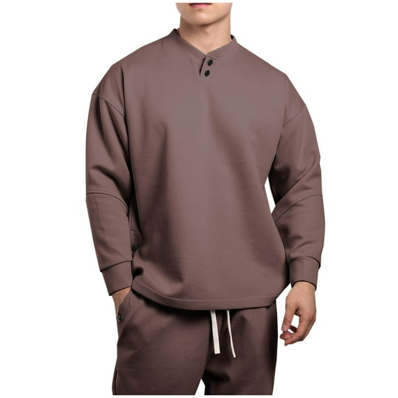 Busydd Men's Sweatshirts Solid Color Cotton Pullover Sweatshirt Long Sleeve Button Crew Neck Sweatshirt for Mens Casual Loose Oversized Hoodies Plus Size Sweatshirt M-3XL