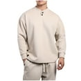 thumbnail image 1 of Busydd Men's Sweatshirts Solid Color Cotton Pullover Sweatshirt Long Sleeve Button Crew Neck Sweatshirt for Mens Casual Loose Oversized Hoodies Plus Size Sweatshirt M-3XL, 1 of 6