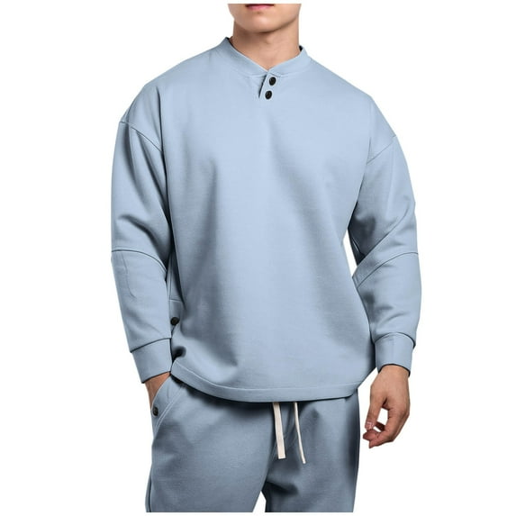 Busydd Men's Sweatshirts Solid Color Cotton Pullover Sweatshirt Long Sleeve Button Crew Neck Sweatshirt for Mens Casual Loose Oversized Hoodies Plus Size Sweatshirt M-3XL