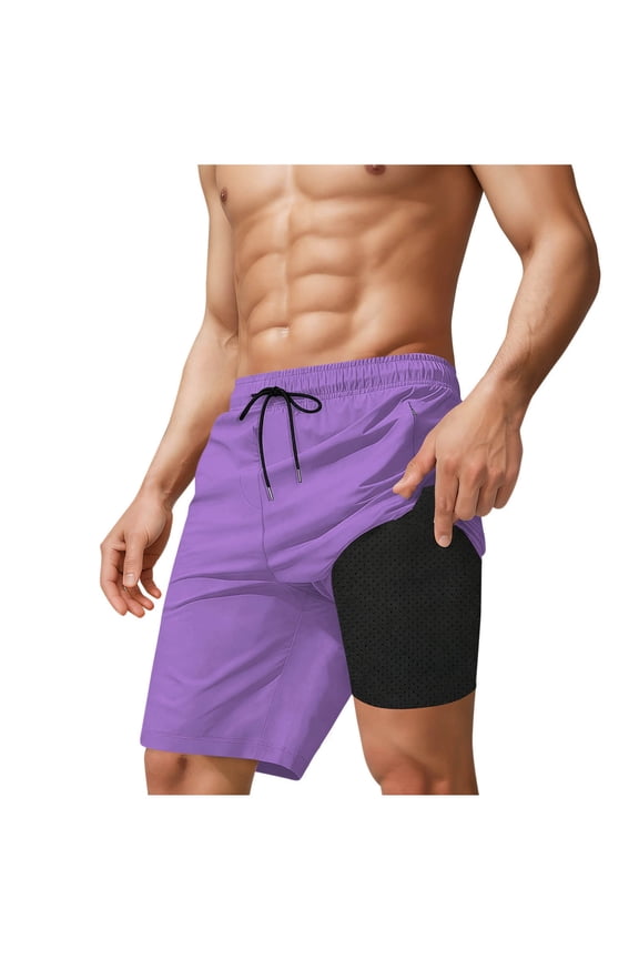 Men's Swim Trunks Comfortable Elastic Waist Lined Board Shorts Men's Casual Summer Solid Color Drawstring Beach Shorts with Pockets 2XL