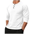 thumbnail image 1 of Busydd Men's T-Shirts Casual Solid Color Long Sleeve T Shirt Men Trendy Round Neck Button T Shirts for Man 2XL, 1 of 5