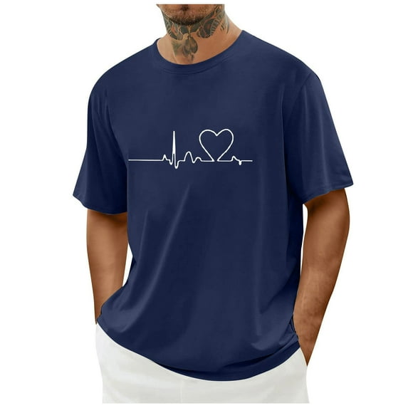 Busydd Men's T-Shirts Fashion Love Heart Print Valentines Day Shirt Casual Summer Round Neck Short Sleeve Mens Tshirt 2XL