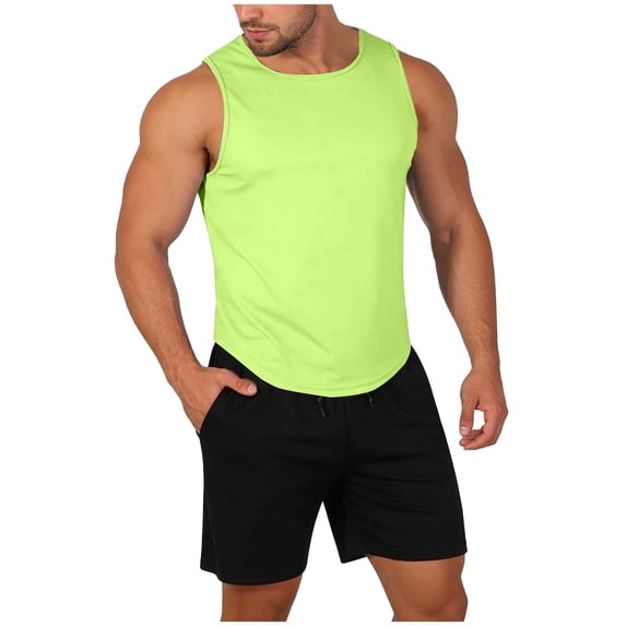 Busydd Mens 2 Piece Outfits Solid Color Round Neck Tank Top and Drawstring Shorts Beach Outfit Casual Vacation Mens Summer Clothes 2XL
