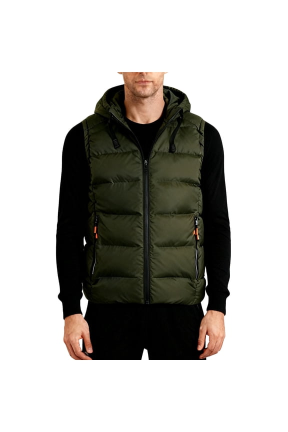 Mens Down Vest Solid Color Sleeveless Zipper Fleece Vest for Men Casual Oversized Hooded Mens Vests Outerwear with Pockets 3XL