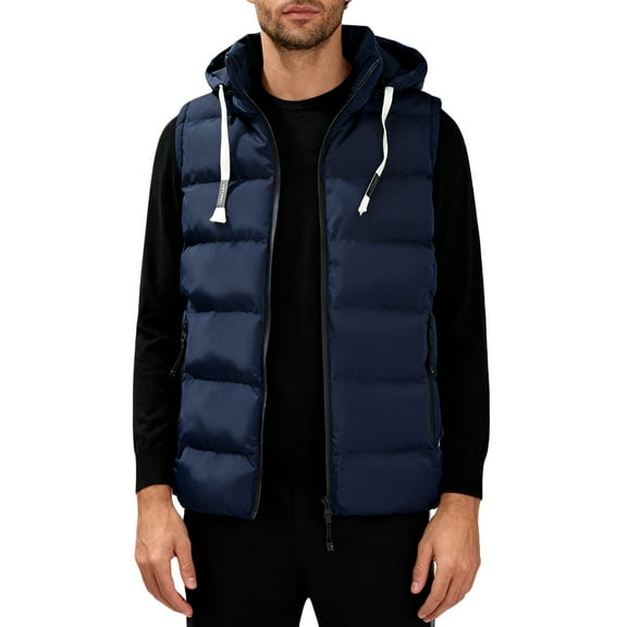 Busydd Mens Down Vest Solid Color Sleeveless Zipper Fleece Vest for Men Casual Oversized Hooded Mens Vests Outerwear with Pockets 5XL