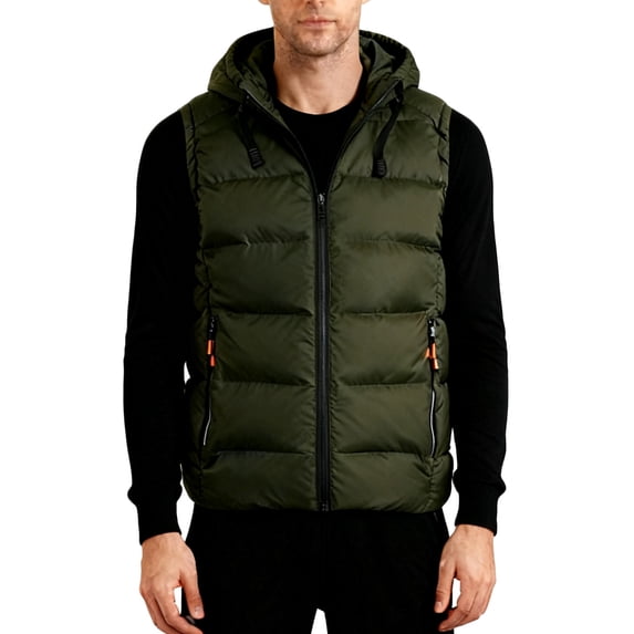 Busydd Mens Down Vest Solid Color Sleeveless Zipper Fleece Vest for Men Casual Oversized Hooded Mens Vests Outerwear with Pockets 5XL