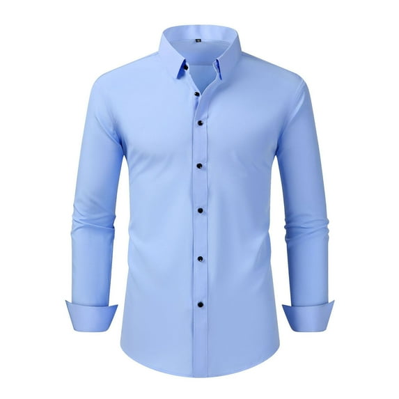Busydd Mens Dress Shirts S-3XL Stylish Solid Color Long Sleeve Formal Business Casual Shirt Turndown Collar Button Down Shirt Comfortable Slim Mens Shirt