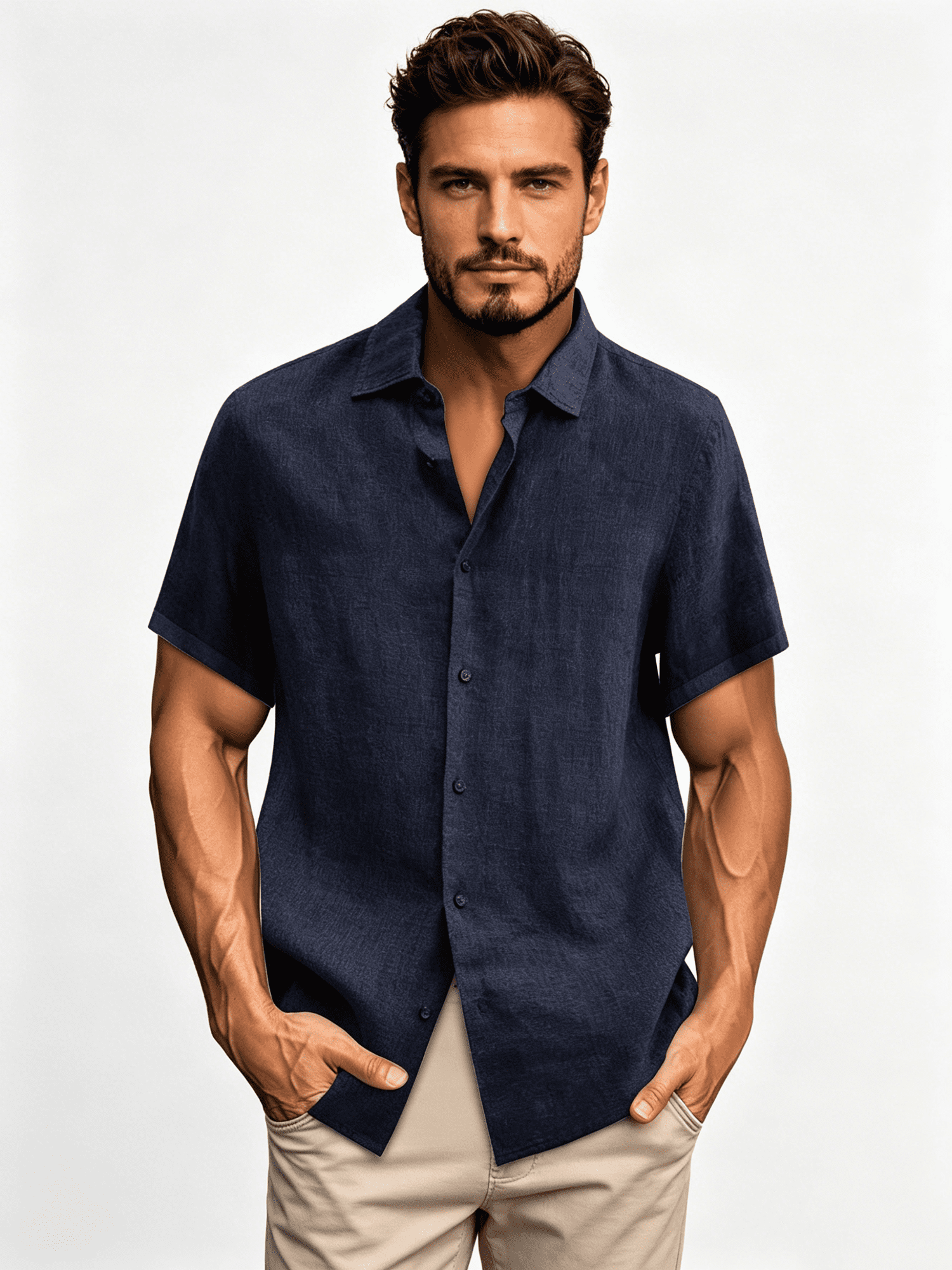 stylish dress shirts for men Busydd Mens Dress Shirts Short Sleeve Button Up Shirts Casual Solid Color Cotton Linen Shirts for Men Stylish Turndown Collar Oversized Blouses Plus