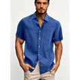 thumbnail image 1 of Busydd Mens Dress Shirts Short Sleeve Button Up Shirts Casual Solid Color Cotton Linen Shirts for Men Stylish Turndown Collar Oversized Blouses Plus Size S-5XL, 1 of 5