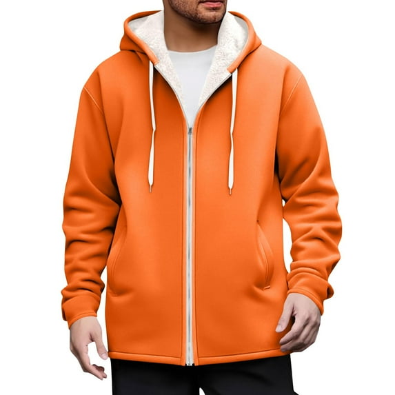 Busydd Mens Fleece Jacket Warm Comfy Long Sleeve Drawstring Hoodies for Men Trendy Solid Color Zip up Mens Winter Jacket with Pockets S