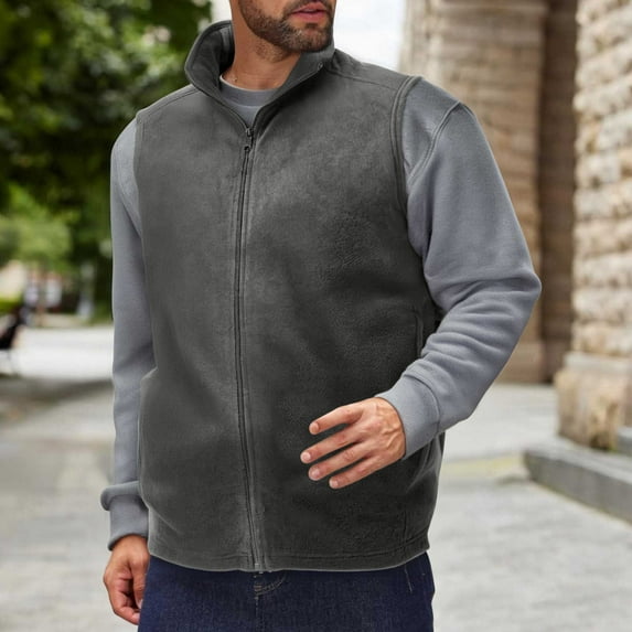 Busydd Mens Fleece Vest Solid Color Warm Winter Vest Casual Sleeveless Stand Collar Men's Outerwear Vests Comfortable Zipper Vest for Men M