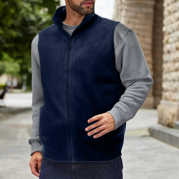 Busydd Mens Fleece Vest Solid Color Warm Winter Vest Casual Sleeveless Stand Collar Men's Outerwear Vests Comfortable Zipper Vest for Men S