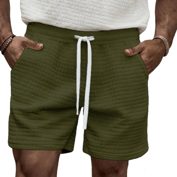 Busydd Mens Gym Shorts Casual Elastic Waist Drawstring Workout Shorts Men Trendy Textured Solid Color Straight Leg Summer Shorts with Pockets M