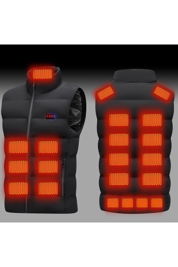Mens Heated Vest with 4 Heating Levels 23 Heating Zones Smart USB Rechargeable Heated Jacket Solid Color Sleeveless Zipper Heated Coats Plus Size Warm Winter Vest S-4XL(Battery Not Included)