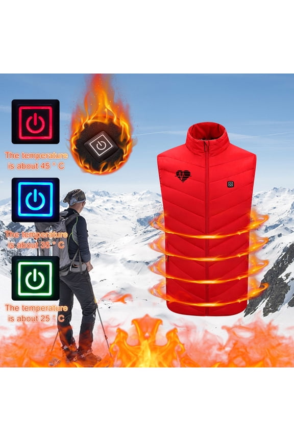 Mens Heated Vest with 9 Heating Zones Smart USB Rechargeable Heated Jacket Fashion Heart Print Sleeveless Zipper Heated Coats Plus Size Warm Winter Vest S-5XL Battery Not Included