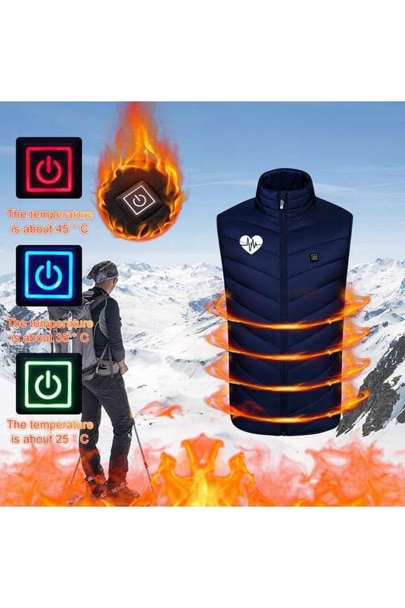 Mens Heated Vest with 9 Heating Zones Smart USB Rechargeable Heated Jacket Fashion Heart Print Sleeveless Zipper Heated Coats Plus Size Warm Winter Vest S-5XL Battery Not Included