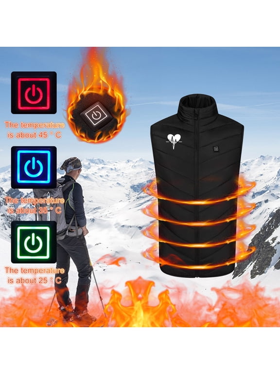 Mens Heated Vest with 9 Heating Zones Smart USB Rechargeable Heated Jacket Fashion Heart Print Sleeveless Zipper Heated Coats Plus Size Warm Winter Vest S-5XL Battery Not Included