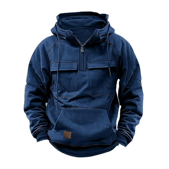 Busydd Mens Hooded Sweatshirts Quarter Zip Cargo Hoodies Pullover Tops Long Sleeve Solid Color Oversized Hoodie Casual Fashion Sports Gym Athletic Jogger Winter Jackets with Pockets S-3XL