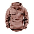 thumbnail image 1 of Busydd Mens Hooded Sweatshirts Quarter Zip Cargo Hoodies Pullover Tops Long Sleeve Solid Color Oversized Hoodie Casual Fashion Sports Gym Athletic Jogger Winter Jackets with Pockets S-3XL, 1 of 5