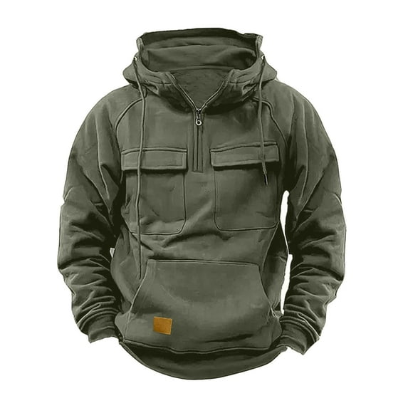 Busydd Mens Hooded Sweatshirts Quarter Zip Cargo Hoodies Pullover Tops Long Sleeve Solid Color Oversized Hoodie Casual Fashion Sports Gym Athletic Jogger Winter Jackets with Pockets S-3XL