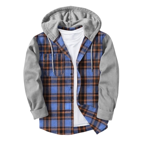Busydd Mens Hoodies Fashion Plaid Button Down Sweatshirt Loose Oversized Long Sleeve Shirts for Men Casual Lightweight Drawstring Pullover Hooded Sweatshirts with Pockets