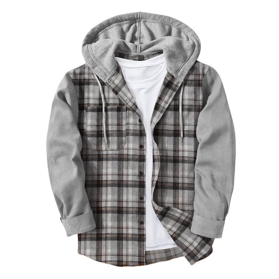 Busydd Mens Hoodies Fashion Plaid Button Down Sweatshirt Loose Oversized Long Sleeve Shirts for Men Casual Lightweight Drawstring Pullover Hooded Sweatshirts with Pockets