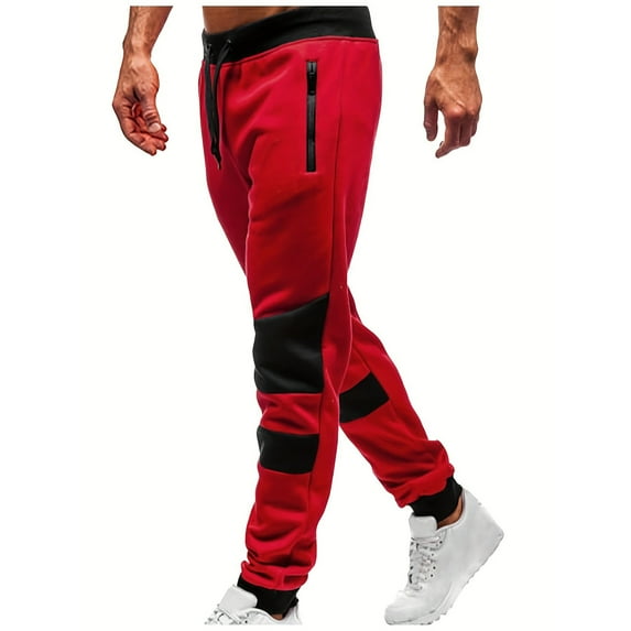 Busydd Mens Jogger Pants Straight Leg Sweatpants with Zipper Pockets Casual Lightweight Drawstring Workout Pants Colorblock Patchwork Elastic Bottom Sweat Pants Plus Size Sweatpants S-3XL