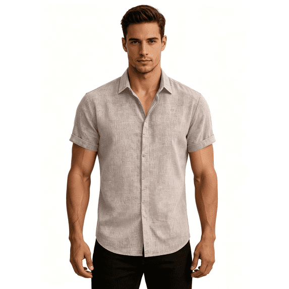 Busydd Mens Linen Shirt Fashion Turndown Collar Button Down Shirt Men Solid Color Short Sleeve Beach Summer Shirts S