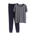 thumbnail image 1 of Busydd Mens Pajamas Set Fashion Round Neck Striped Short Sleeve Tops and Plaid Pants 2 Piece Sets for Men Summer Casual Comfy Men's Sleepwear Loungewear, 1 of 3