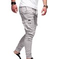 thumbnail image 1 of Busydd Mens Pants Solid Color Elastic Waist Cargo Pants Multi Pockets Drawstring Outdoor Jogging Hiking Pants Casual Regular Fit Straight Leg Sweatpants Plus Size Work Pants M-4XL, 1 of 1