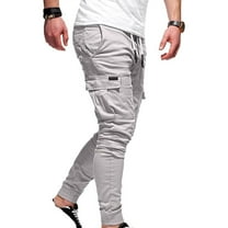 Busydd Mens Pants Solid Color Elastic Waist Cargo Pants Multi Pockets Drawstring Outdoor Jogging Hiking Pants Casual Regular Fit Straight Leg Sweatpants Plus Size Work Pants M-4XL