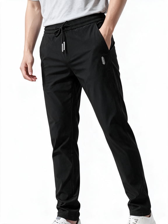Mens Pants Stretch Drawstring Joggers Sweatpants Regular Fit Solid Color Yoga Sweatpants Full Length Open Bottom Gym Trousers Summer Casual Lightweight Lounge Dress Pants with Pockets,M-5XL