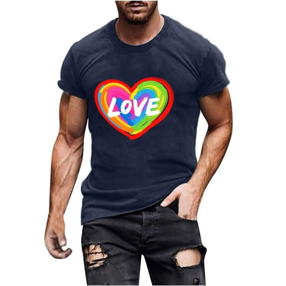 Busydd Mens Pride Shirt Fashion Cotton Love Heart T Shirts for Man LGBTQ Proud Rainbow Graphic Tees Casual Crewneck Short Sleeve Summer Tops Tshirts Shirts for Men 2XL