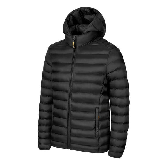 Busydd Mens Puffer Jacket Comfy Warm Cotton Winter Coats for Men Fashion Solid Color Zip up Mens Winter Jacket Long Sleeve Hooded Down Jackets with Pockets L