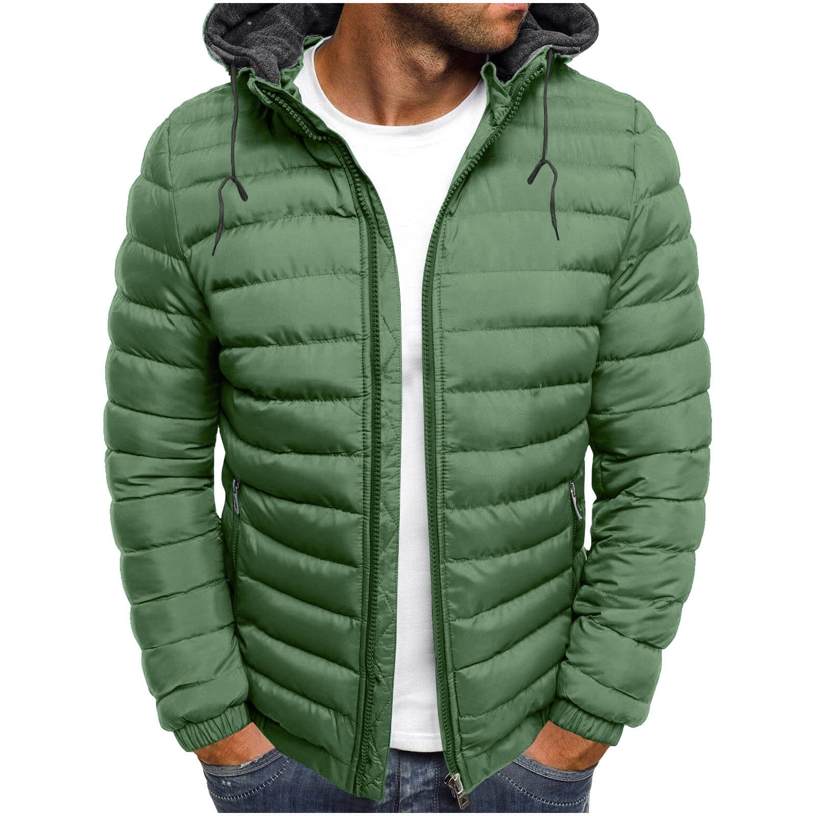 Busydd Mens Puffer Jacket Fashion Solid Color Stand Collar Down