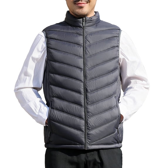 Busydd Mens Puffer Vest Winter Warm Solid Color Zip up Vest for Men Casual Sleeveless Stand Collar Men's Outerwear Vests with Pockets L