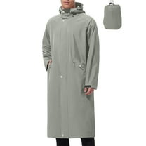 Busydd Mens Rain Jacket Casual Waterproof Windproof Light Jackets for Men Solid Color Button Long Rain Coats Long Sleeve Hooded Raincoats with Pockets 2XL