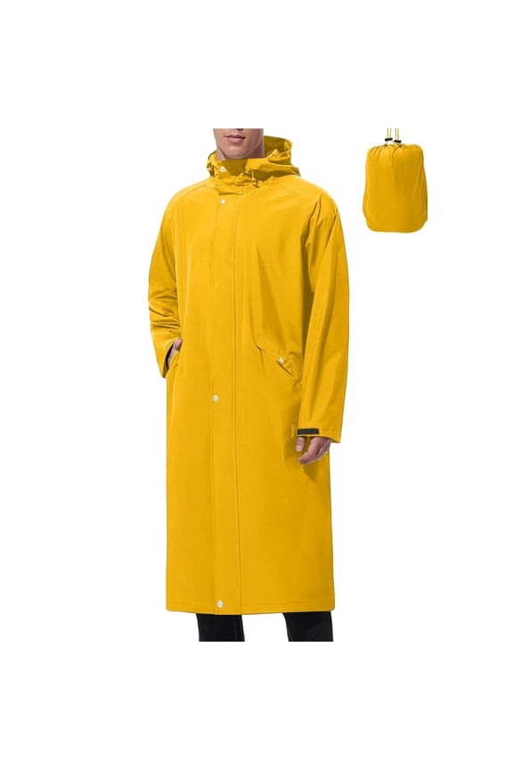Mens Rain Jacket Casual Waterproof Windproof Light Jackets for Men Solid Color Button Long Rain Coats Long Sleeve Hooded Raincoats with Pockets 3XL