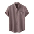 thumbnail image 1 of Busydd Mens Shirts Casual Short Sleeve Button Up Shirt Stylish Solid Color Beach Shirts Comfy Oversized Cotton Shirts for Men with Pocket, 1 of 7