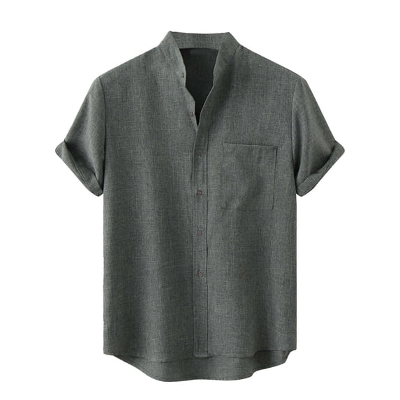 Busydd Mens Shirts Casual Short Sleeve Button Up Shirt Stylish Solid Color Beach Shirts Comfy Oversized Cotton Shirts for Men with Pocket