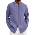 thumbnail image 1 of Busydd Mens Shirts Casual Solid Color Long Sleeve Shirts for Men Trendy Stand Collar Linen Button Down Shirt S, 1 of 6